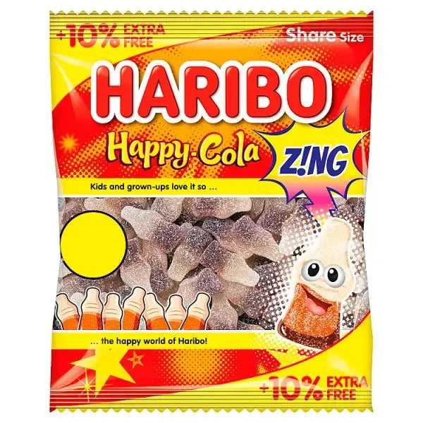 HARIBO Happy Cola Zing Fizzy & Jelly Sweets Sharing Bag 154g (Case of 12)  Adomoo