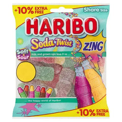 HARIBO Soda Twist Zing Fizzy jelly Sweets Sharing Bag 154g (Case of 12)  Adomoo
