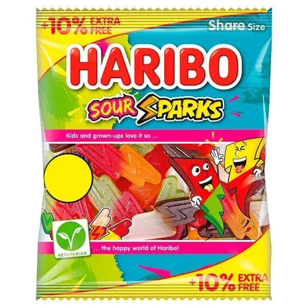 HARIBO Sour Sparks Fruit & Cola Gums Sweets Sharing Bag 154g (Case of 12)  Adomoo