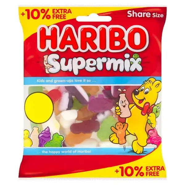 HARIBO Supermix Fruit & Milk Flavoured Jelly & Foam Sweets Sharing Bag 154g (Case of 12)  Adomoo