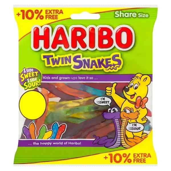 HARIBO Twin Snakes Fruit Flavour Gum Jelly Sweets Sharing Bag 154g (Case of 12)  Adomoo
