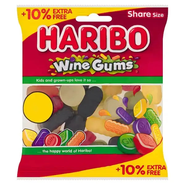 HARIBO Wine Gums Fruit Flavour Jelly Sweets Sharing Bag 154g (Case of 12)  Adomoo