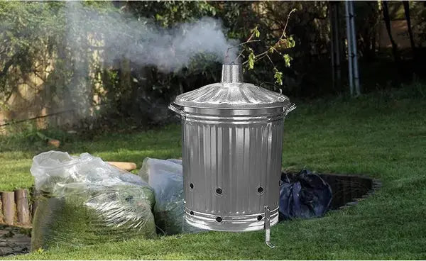 Heavy Duty Galvanised Metal Fire Burning Incinerator Bins With Lids & Handles  Adomoo