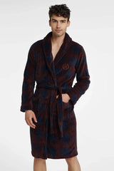 Henderson burgundy and navy blue men's bathrobe  Adomoo