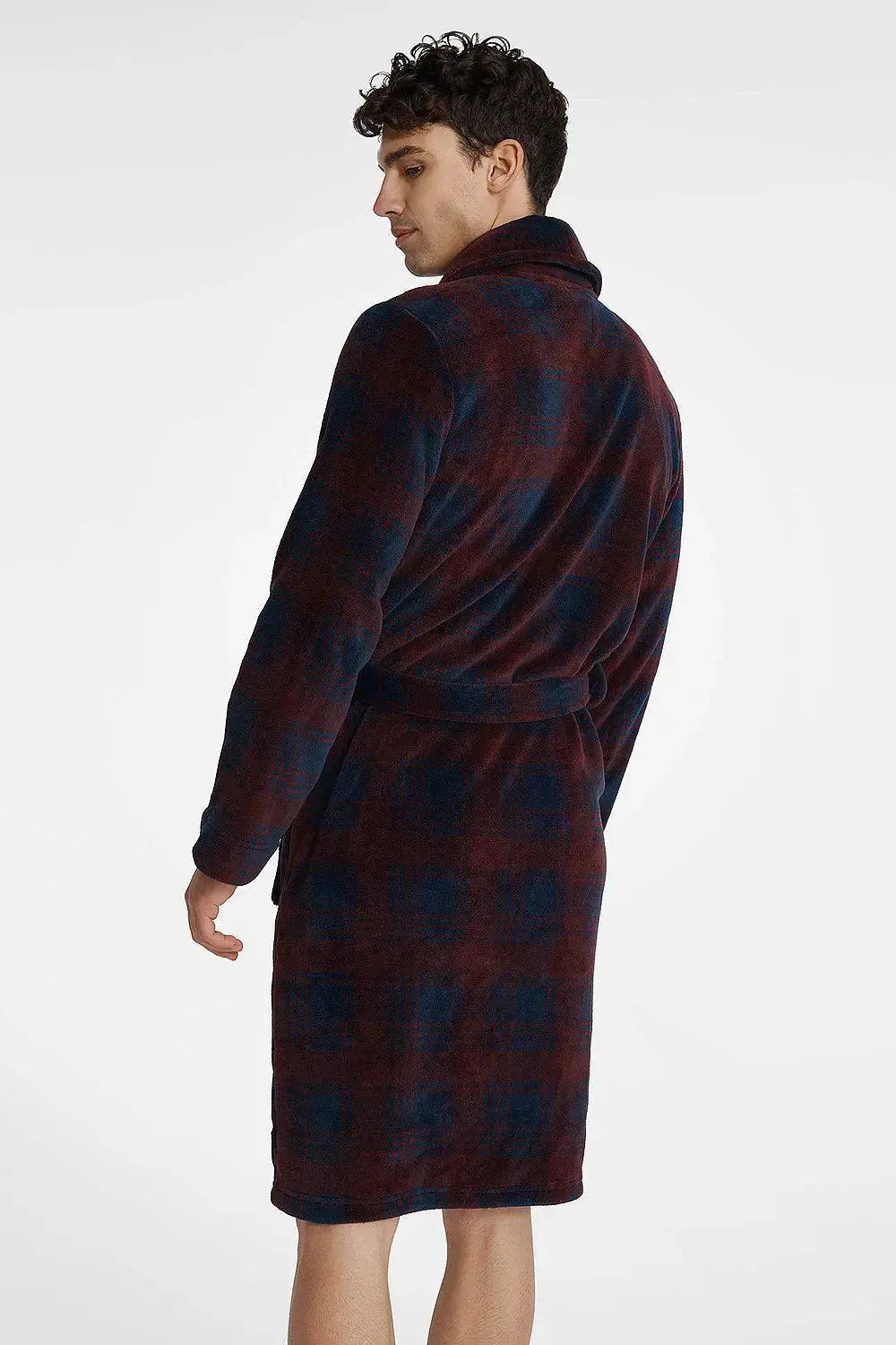 Henderson burgundy and navy blue men's bathrobe  Adomoo