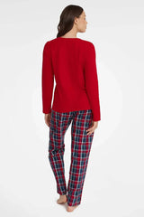 Henderson red color sleeved blouse and pants womens pajamas  Adomoo
