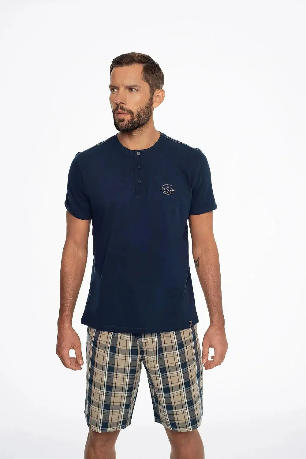 Henderson short-sleeved cotton shirt in solid color men's pajamas  Adomoo