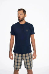 Henderson short-sleeved cotton shirt in solid color men's pajamas  Adomoo
