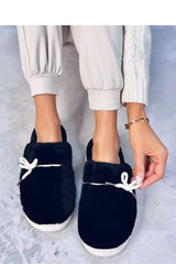 Inello Women's fur slippers with a bow  Adomoo