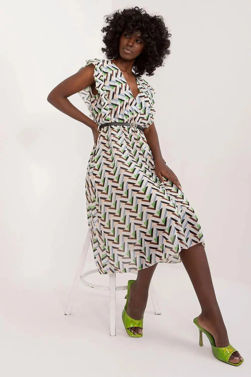 Italy Moda Pleated summer dress for many occasions, with short ruffle sleeves.  Adomoo
