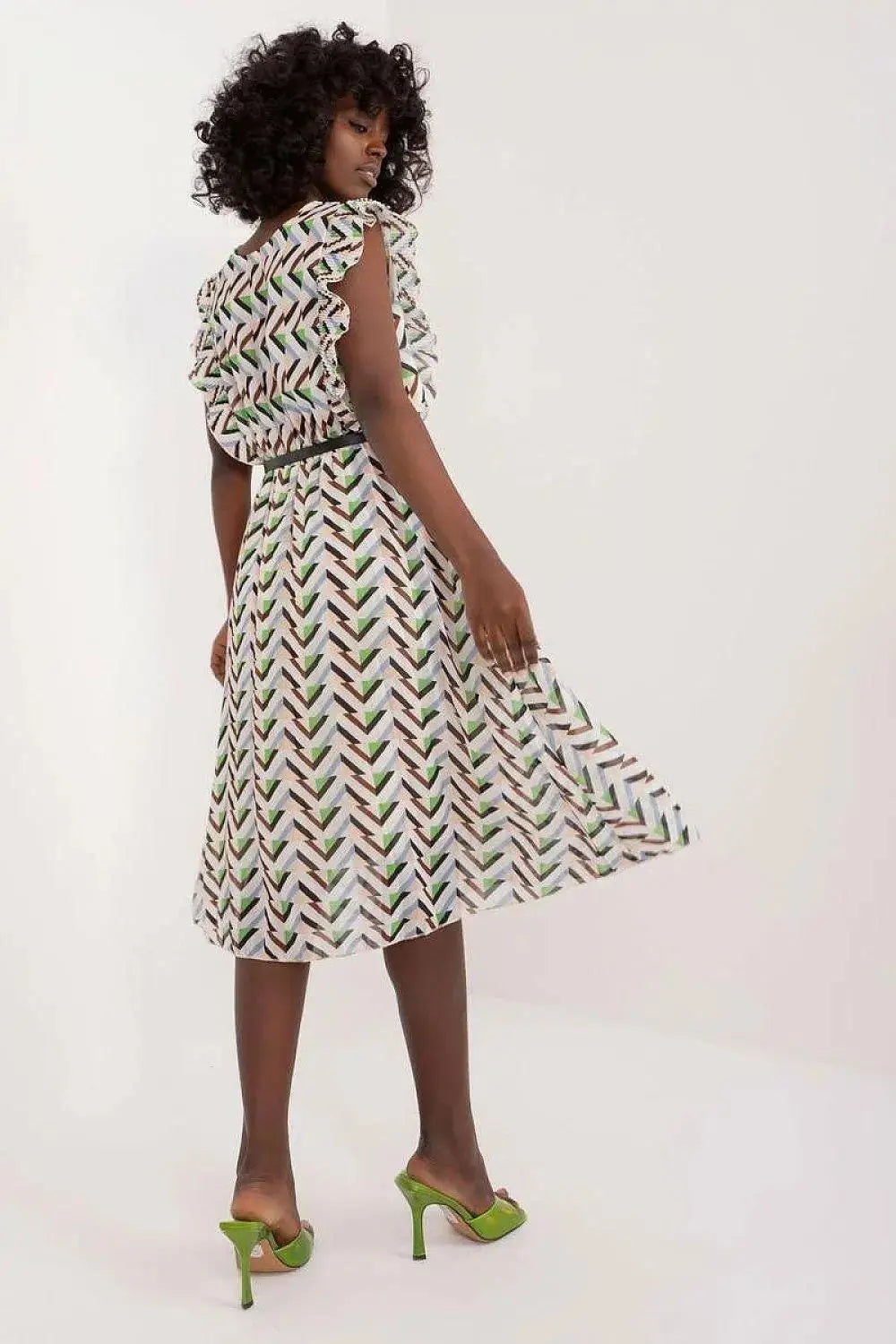 Italy Moda Pleated summer dress for many occasions, with short ruffle sleeves.  Adomoo
