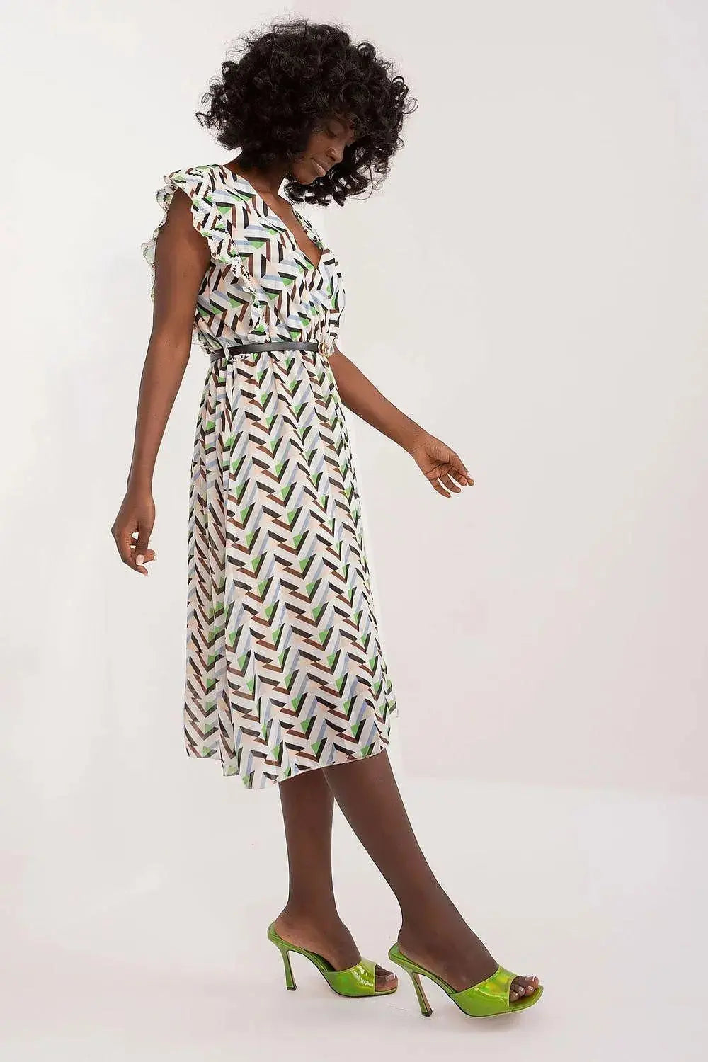 Italy Moda Pleated summer dress for many occasions, with short ruffle sleeves.  Adomoo