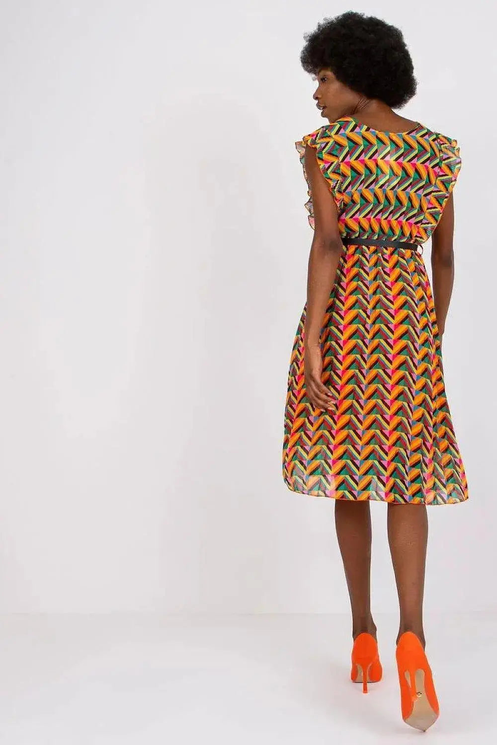 Italy Moda Pleated summer dress for many occasions, with short ruffle sleeves.  Adomoo