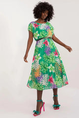 Italy Moda summer dress with short sleeves, round neckline, flared bottom  Adomoo