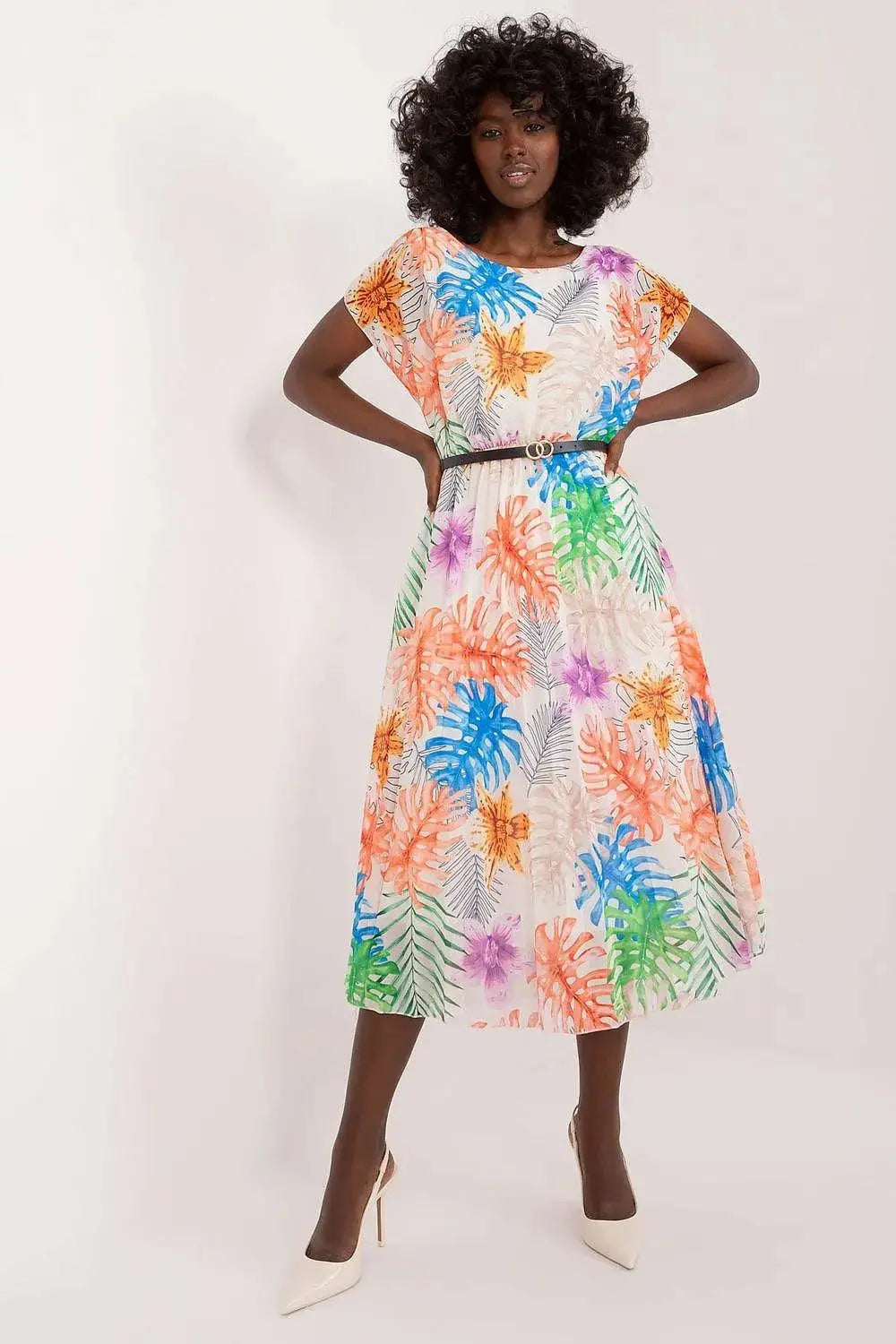 Italy Moda summer dress with short sleeves, round neckline, flared bottom  Adomoo