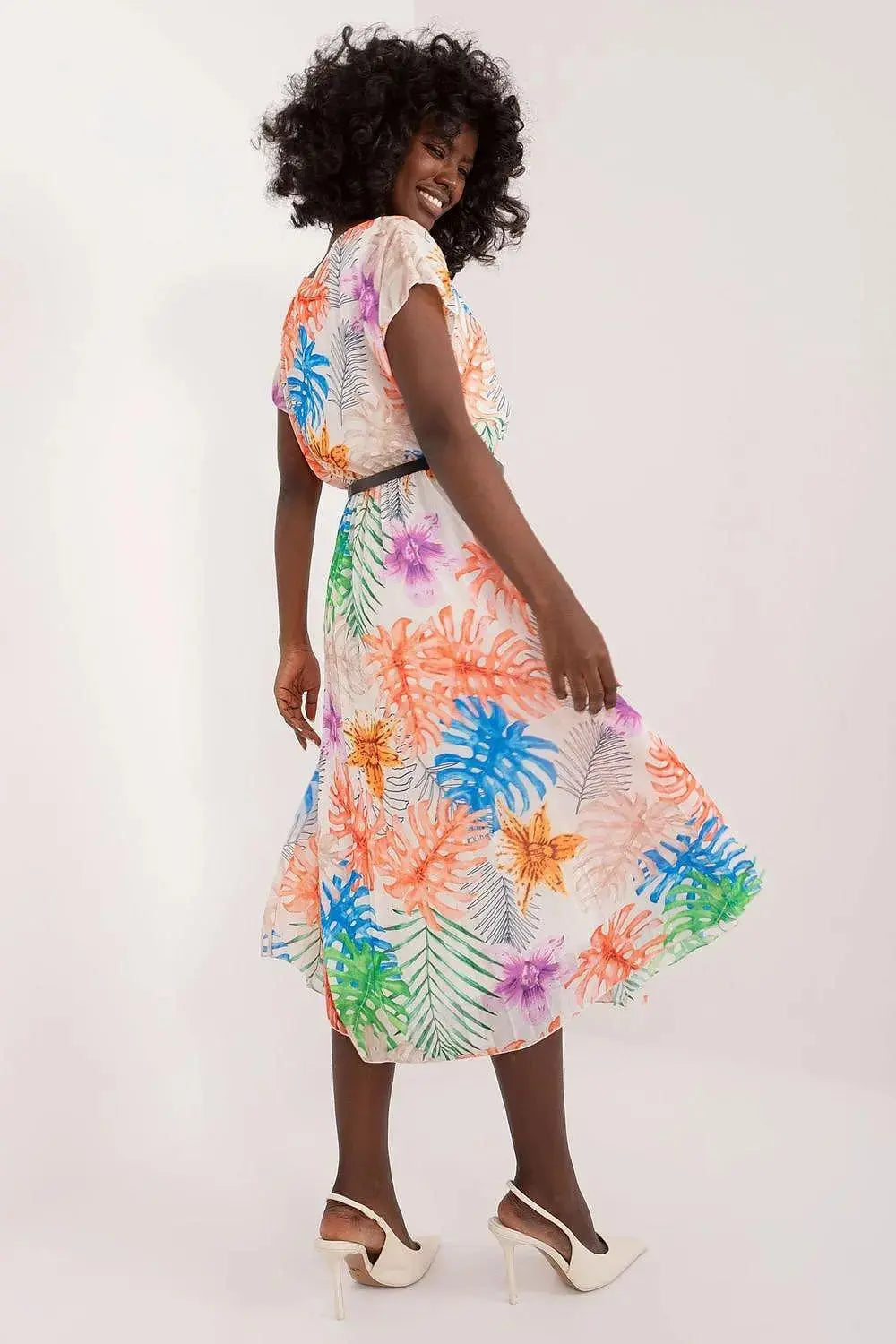 Italy Moda summer dress with short sleeves, round neckline, flared bottom  Adomoo