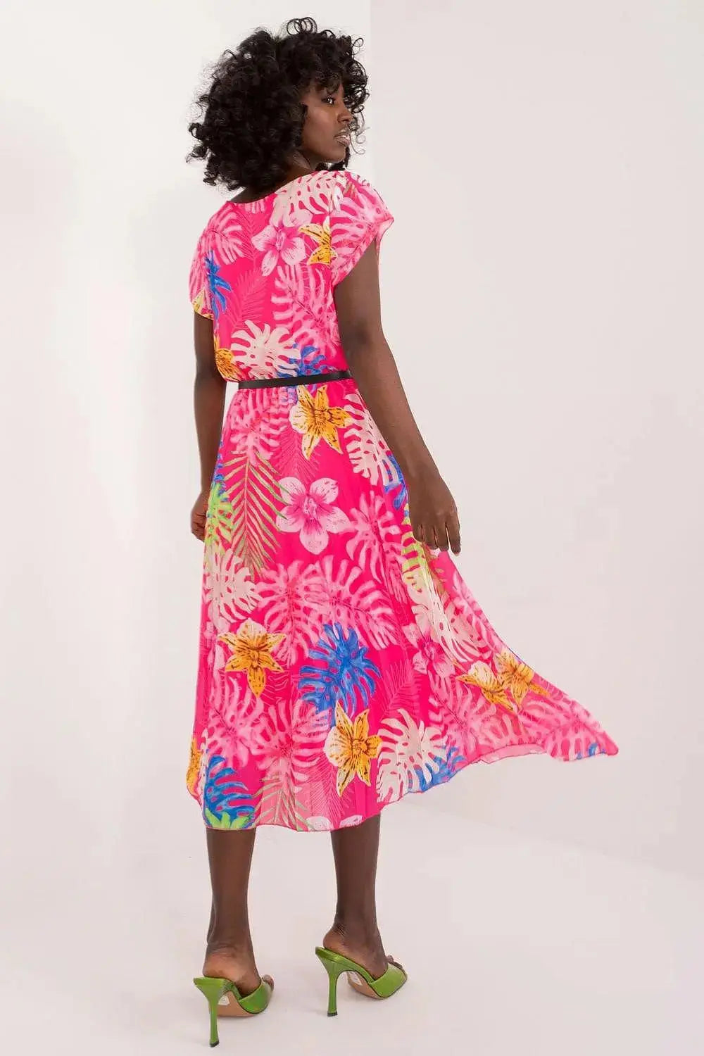 Italy Moda summer dress with short sleeves, round neckline, flared bottom  Adomoo