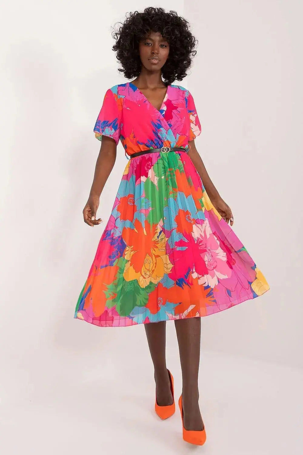 Italy Moda womens elegant polyester decorated lower part pleats daydress  Adomoo