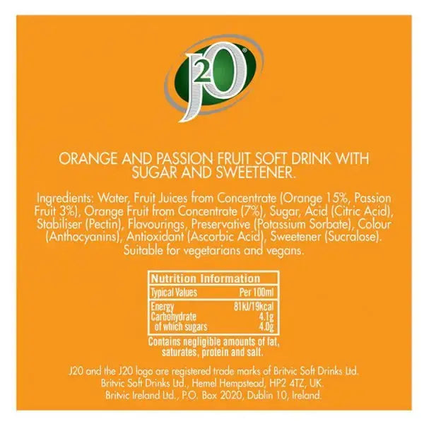 J2O Orange & Passion Fruit Bottle 275ml (Case of 12)  Adomoo