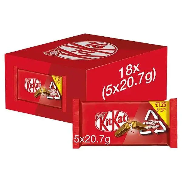 Kit Kat 2 Finger Milk Chocolate Biscuit Bar Multipack 5 Pack (Case of 18)  Adomoo