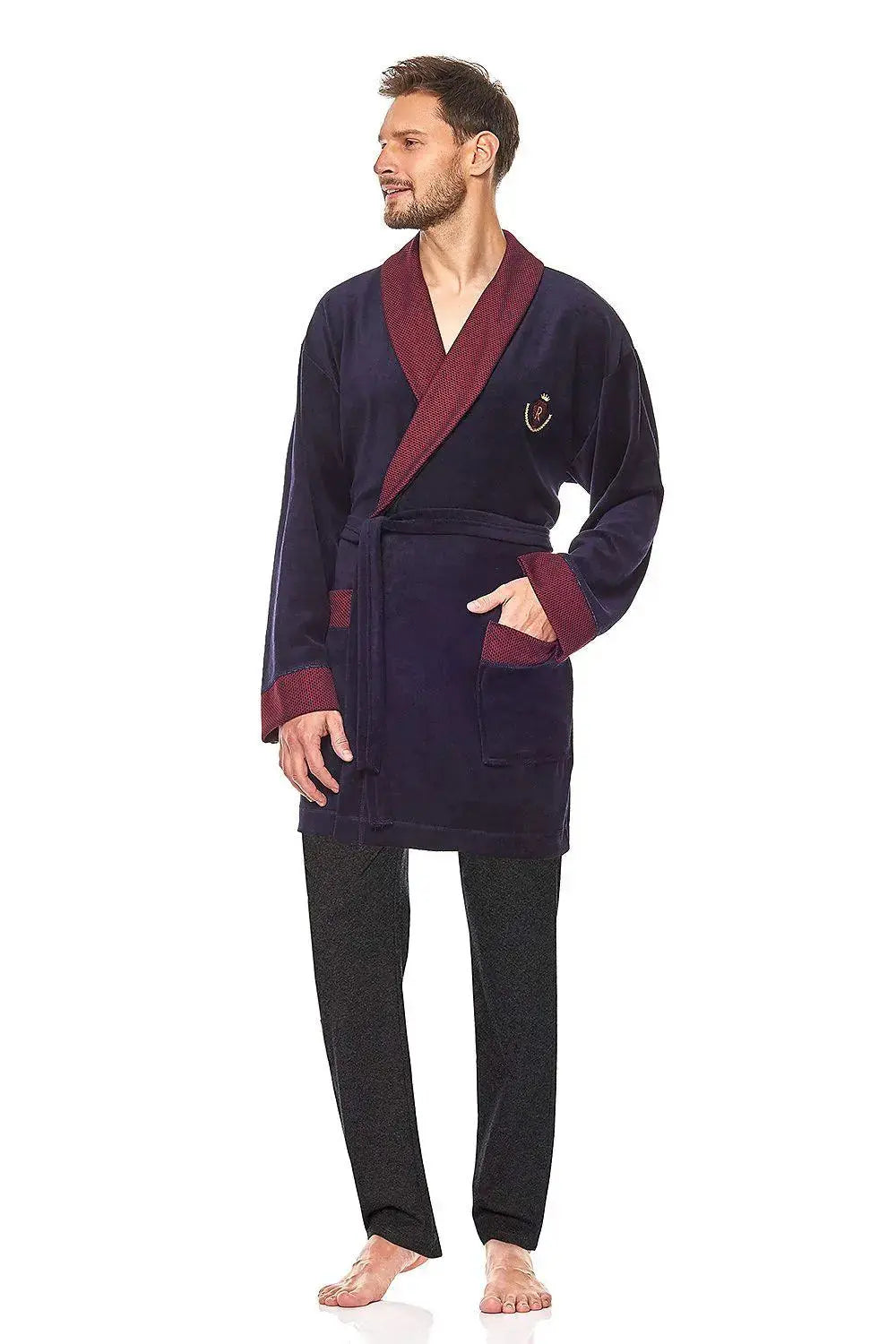 L&L collection velour fabric men's bathrobe  Adomoo