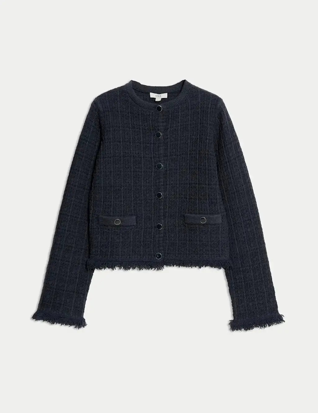 Marks and Spencer Cotton Rich Knitted Crew Neck Fringe Cardigan  Adomoo
