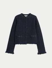 Marks and Spencer Cotton Rich Knitted Crew Neck Fringe Cardigan  Adomoo