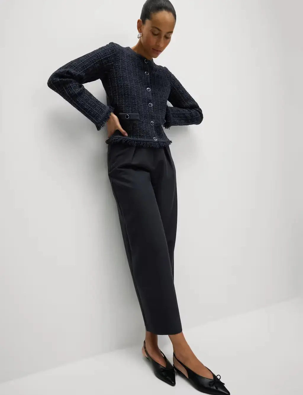 Marks and Spencer Cotton Rich Knitted Crew Neck Fringe Cardigan  Adomoo