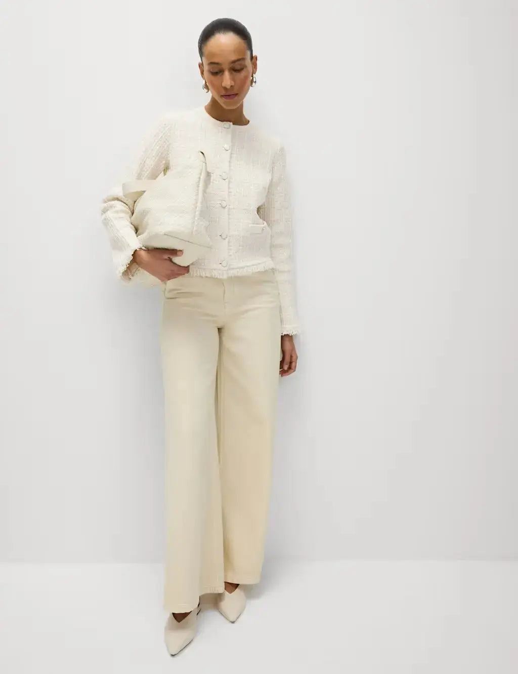 Marks and Spencer Cotton Rich Knitted Crew Neck Fringe Cardigan  Adomoo