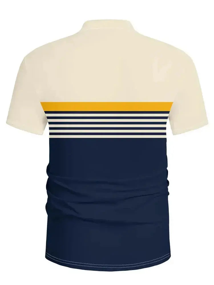 Men's 3D Horse Print Polo Shirt – Short Sleeve Striped Color Block Golf Shirt, Casual Sporty Summer Top  Adomoo