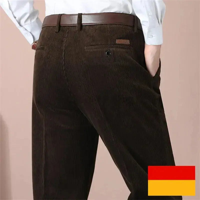 Men's Autumn Corduroy Pants - Straight Fit Flat-Front Casual Chinos - Black  Adomoo