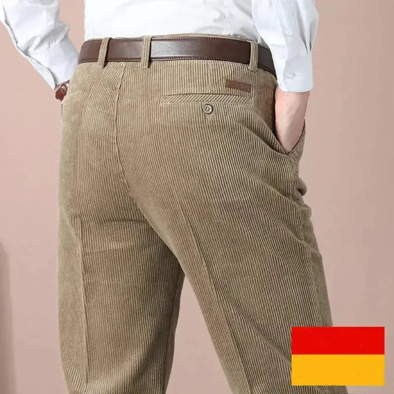 Men's Autumn Corduroy Pants - Straight Fit Flat-Front Casual Chinos - Black  Adomoo