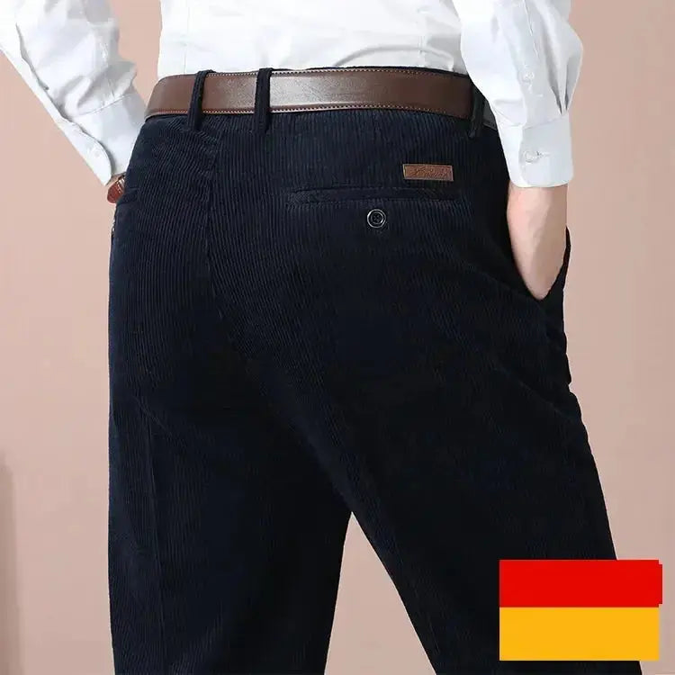 Men's Autumn Corduroy Pants - Straight Fit Flat-Front Casual Chinos - Black  Adomoo