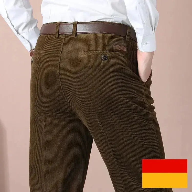 Men's Autumn Corduroy Pants - Straight Fit Flat-Front Casual Chinos - Black  Adomoo