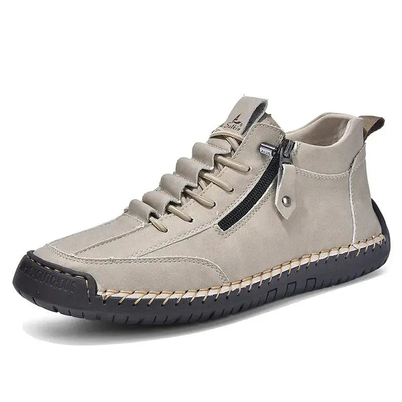 Men's Casual Leather Shoes Retro High Top  Adomoo