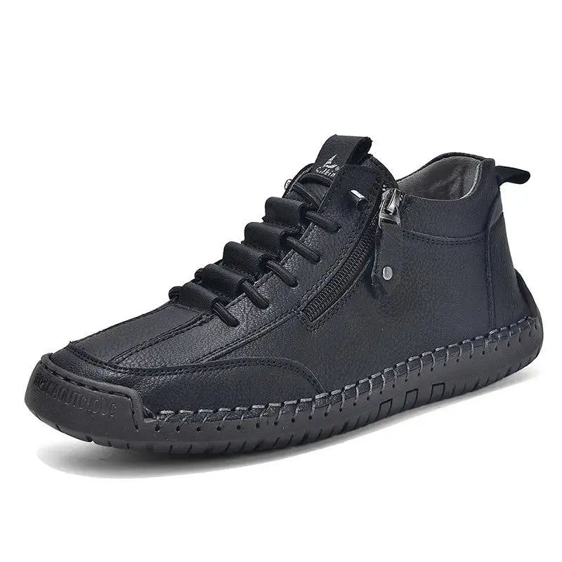 Men's Casual Leather Shoes Retro High Top  Adomoo