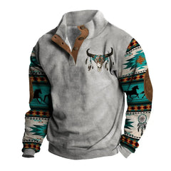 Men's Fashion High Street Color Blocking Printed Standing Collar Sweatshirt  Adomoo