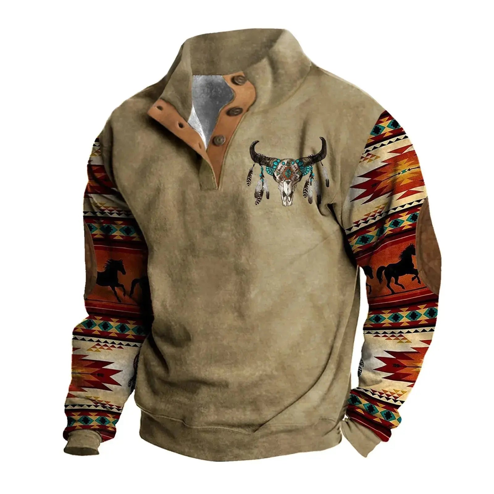 Men's Fashion High Street Color Blocking Printed Standing Collar Sweatshirt  Adomoo