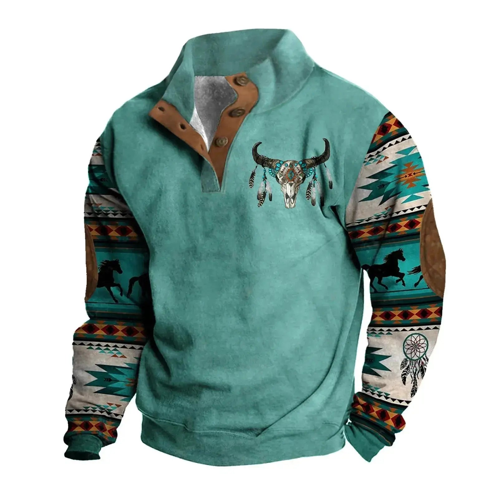 Men's Fashion High Street Color Blocking Printed Standing Collar Sweatshirt  Adomoo