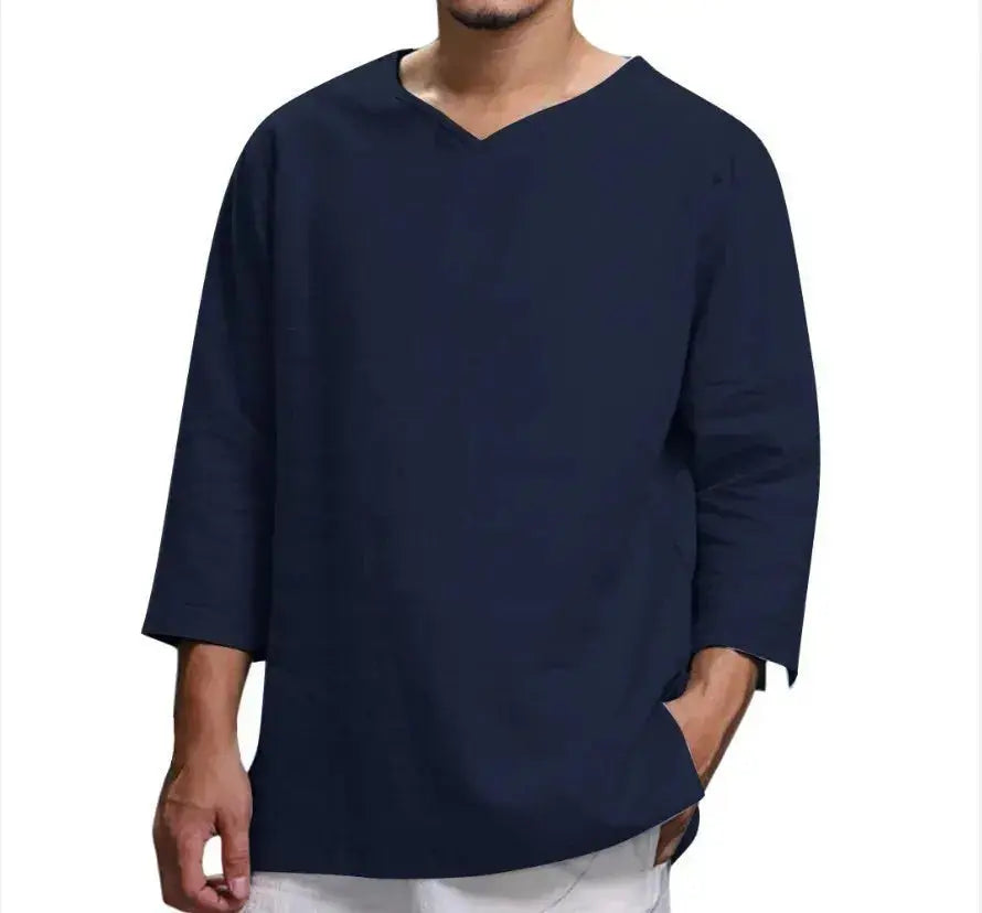Men's New 3/4 Sleeve Loose Solid Casual Large Pullover Shirt  Adomoo