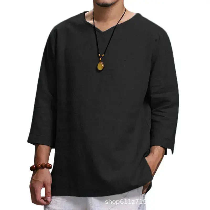 Men's New 3/4 Sleeve Loose Solid Casual Large Pullover Shirt  Adomoo