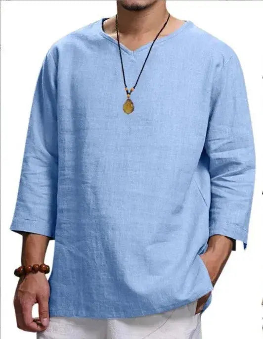 Men's New 3/4 Sleeve Loose Solid Casual Large Pullover Shirt  Adomoo