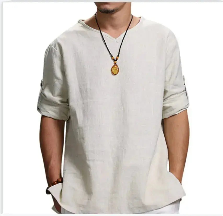 Men's New 3/4 Sleeve Loose Solid Casual Large Pullover Shirt  Adomoo