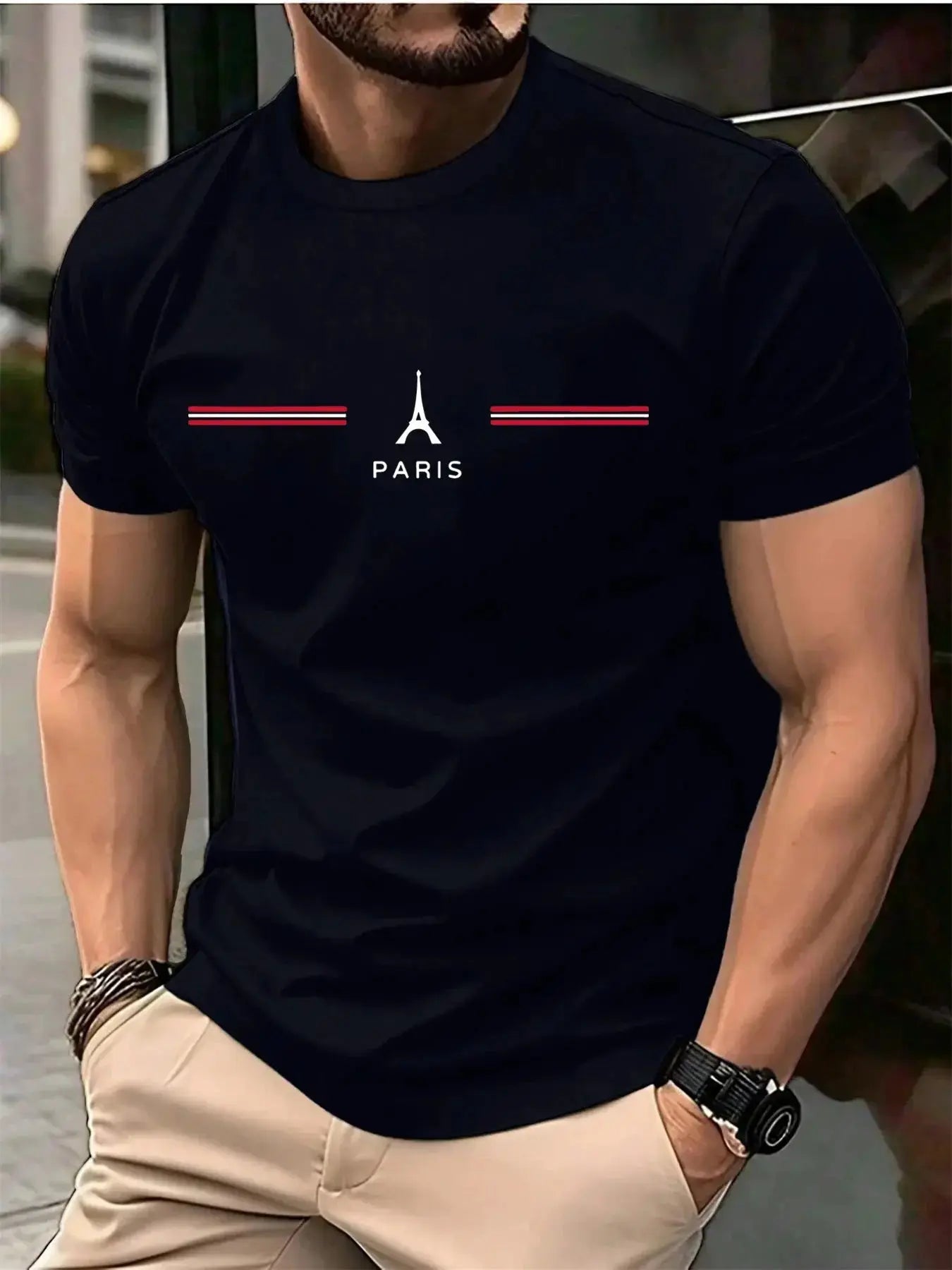 Men's Oversized Cotton T-Shirt – Paris Letter Print, Summer Casual  Adomoo