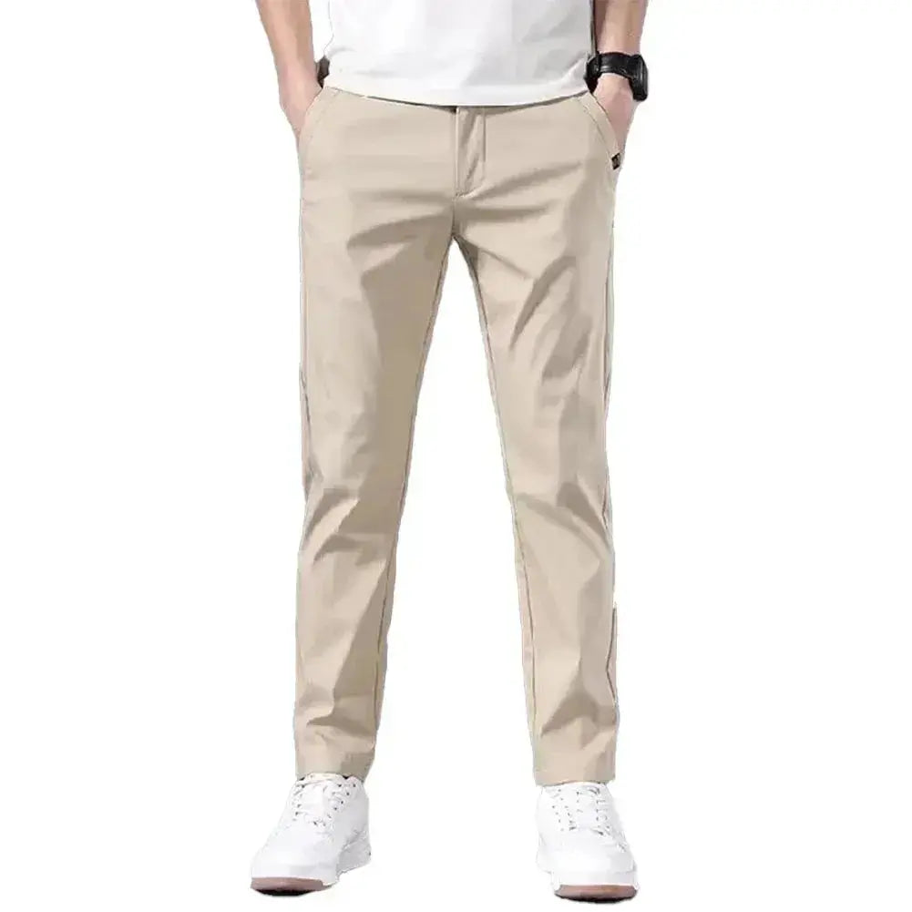 "Men's Slim Fit Chino Pants - Lightweight Summer Trousers - Classic Style with Flexibility and Comfort - Middle Waist Casual Flat Front Full Length Pants for Everyday Wear  Adomoo