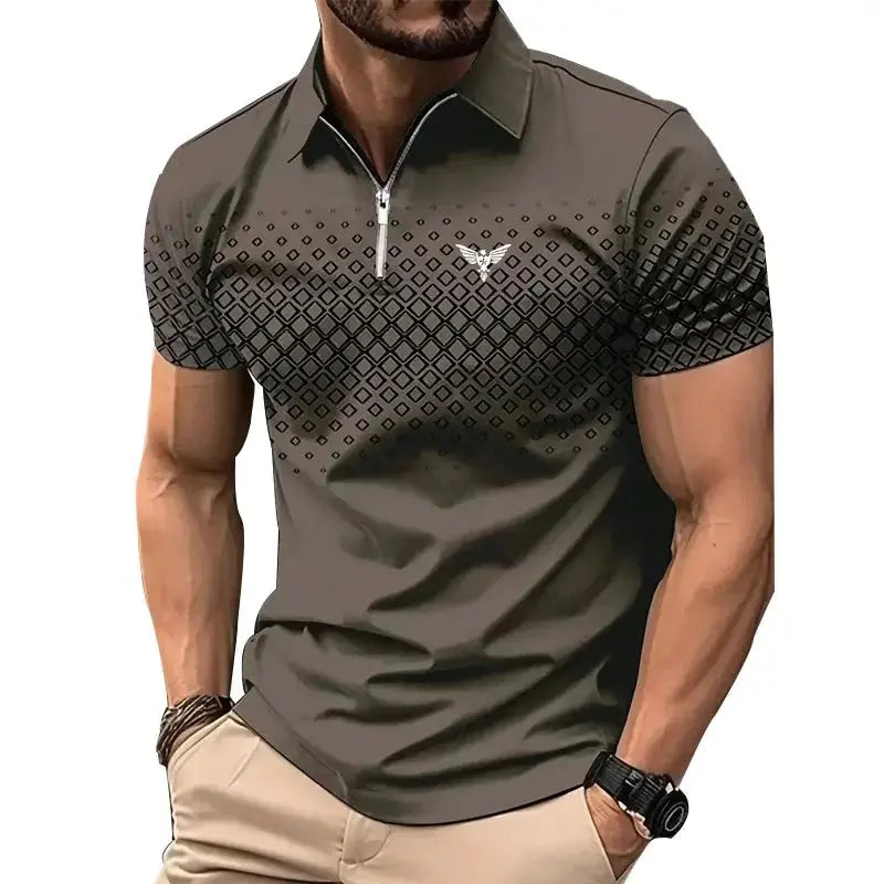 Men’s Summer Sporty Short Sleeve Polo Shirt – Casual Lapel Zipper, Printed Quick-Dry Polyester Top  Adomoo
