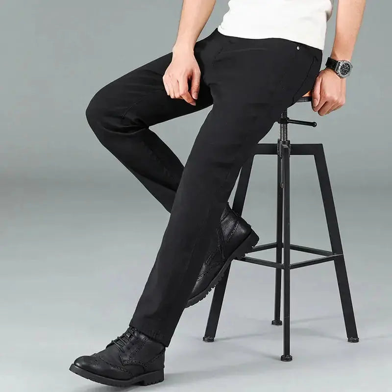 Men's Pure Black Jeans Korean Version Trendy Straight Fit Pants  Adomoo