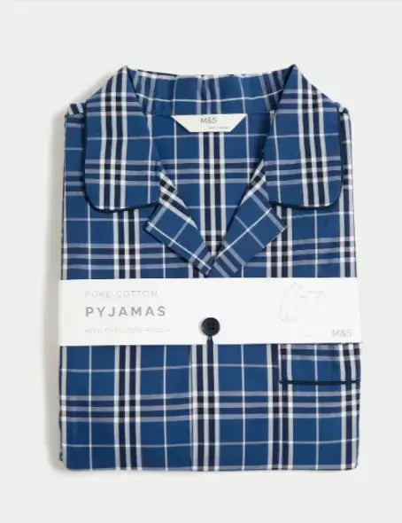 Mens Pure Cotton Checked Pyjama Set  Adomoo