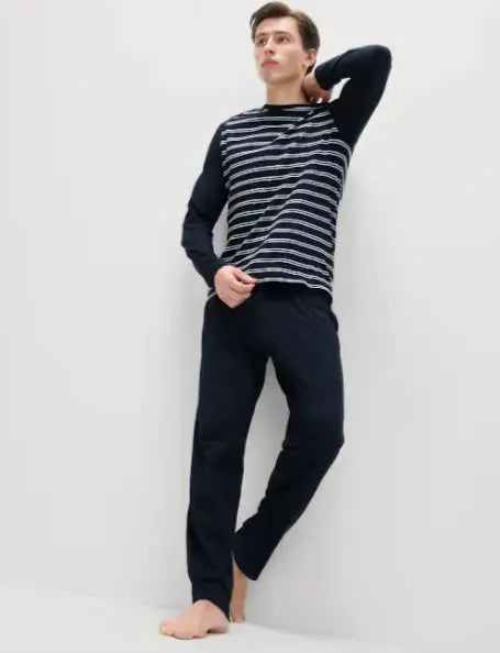 Mens Pure Cotton Striped Pyjama Set  Adomoo