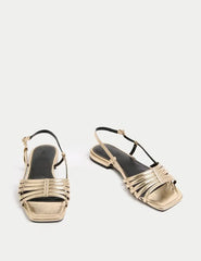 Marks and Spencer Metallic Strappy Flat Square Toe Sandals  Adomoo